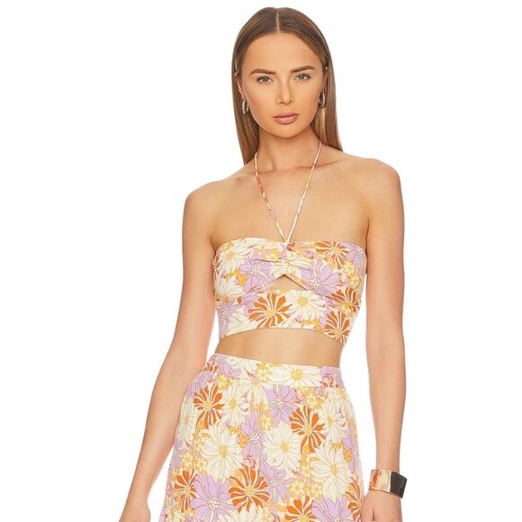 NWT! L*Space Blue Skies Wavy Daisy Halter Smocked Tube Top - Size Medium - Picture 2 of 9